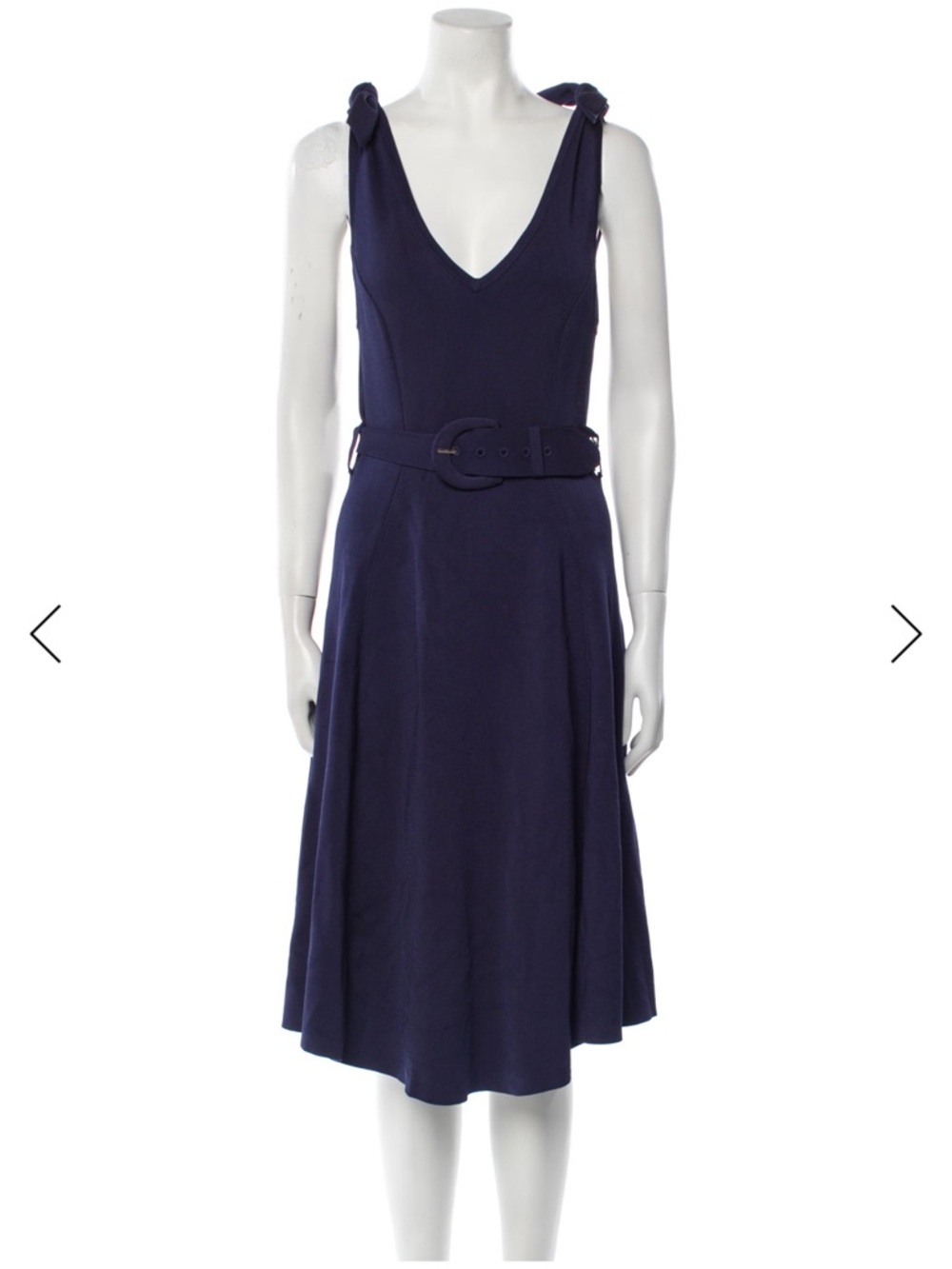 Zimmermann Navy Tie-Shoulder V-Neck Belted Midi Dress - Picture 2 of 4